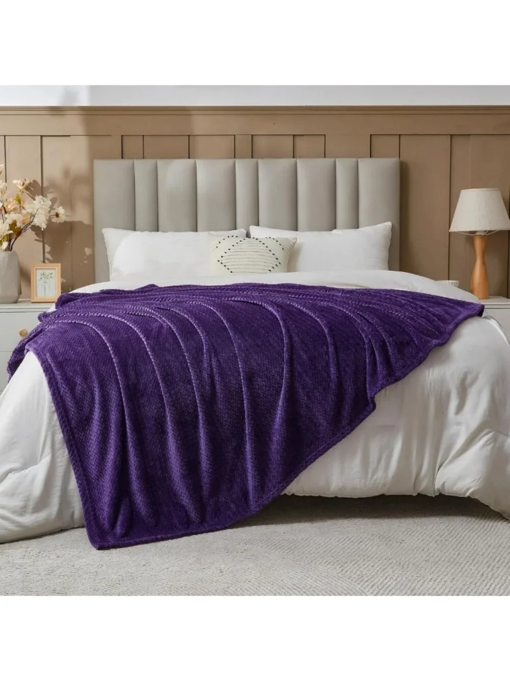 Cozy Dark Purple Soft Throw Blanket - Silky Flannel Fleece, Lightweight, All